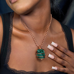 Malachite Copper Wrapped Crystal Chain Necklace