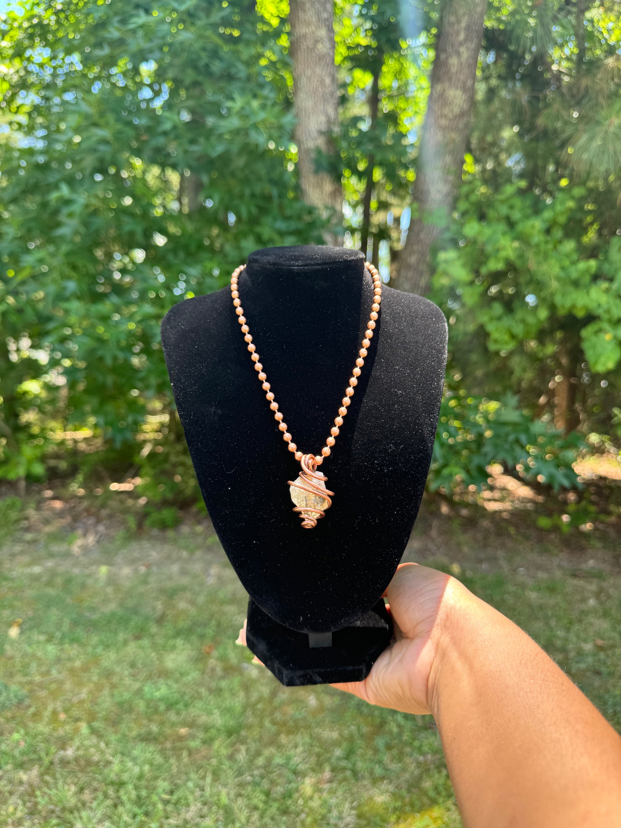 Citrine Copper Wrapped Crystal Skinny Chain