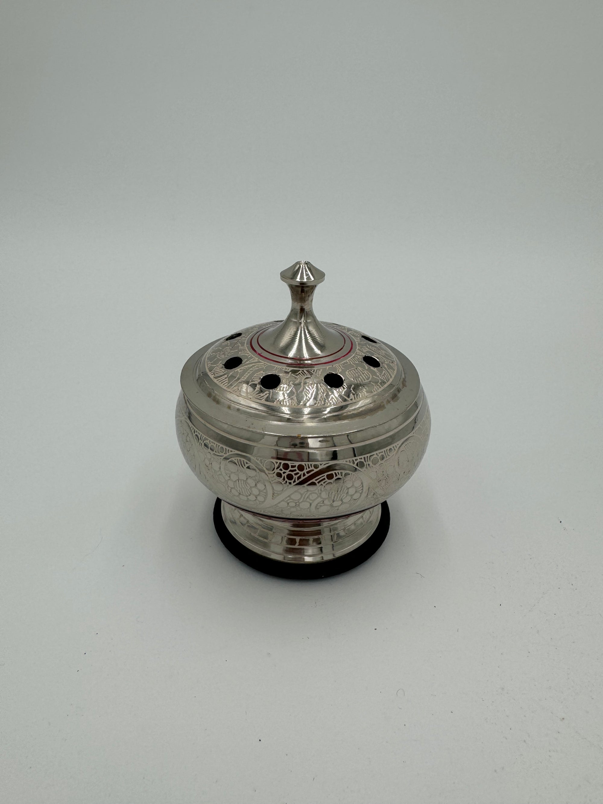 Silver Finish Colorful Engraved Brass Charcoal Burner