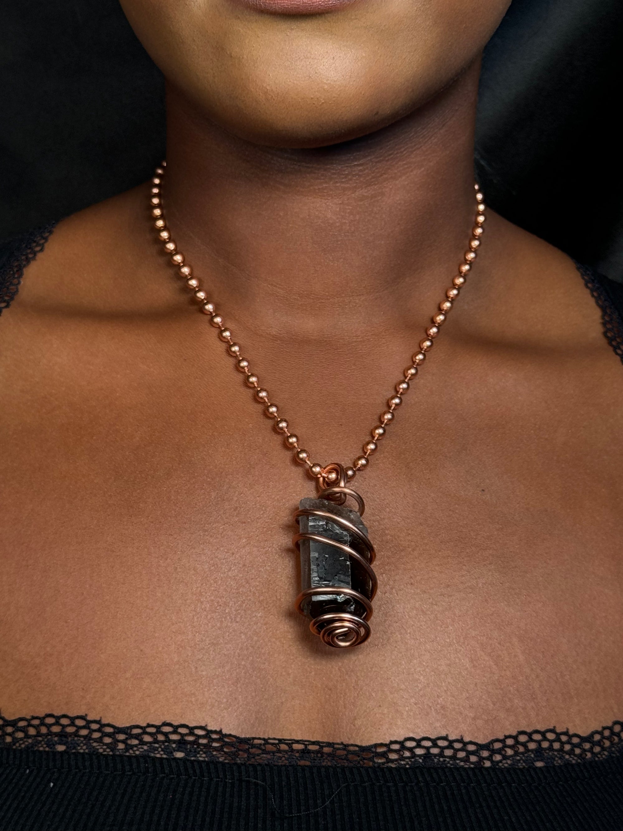 Smoky Quartz Copper Wrapped Crystal Chain Necklace