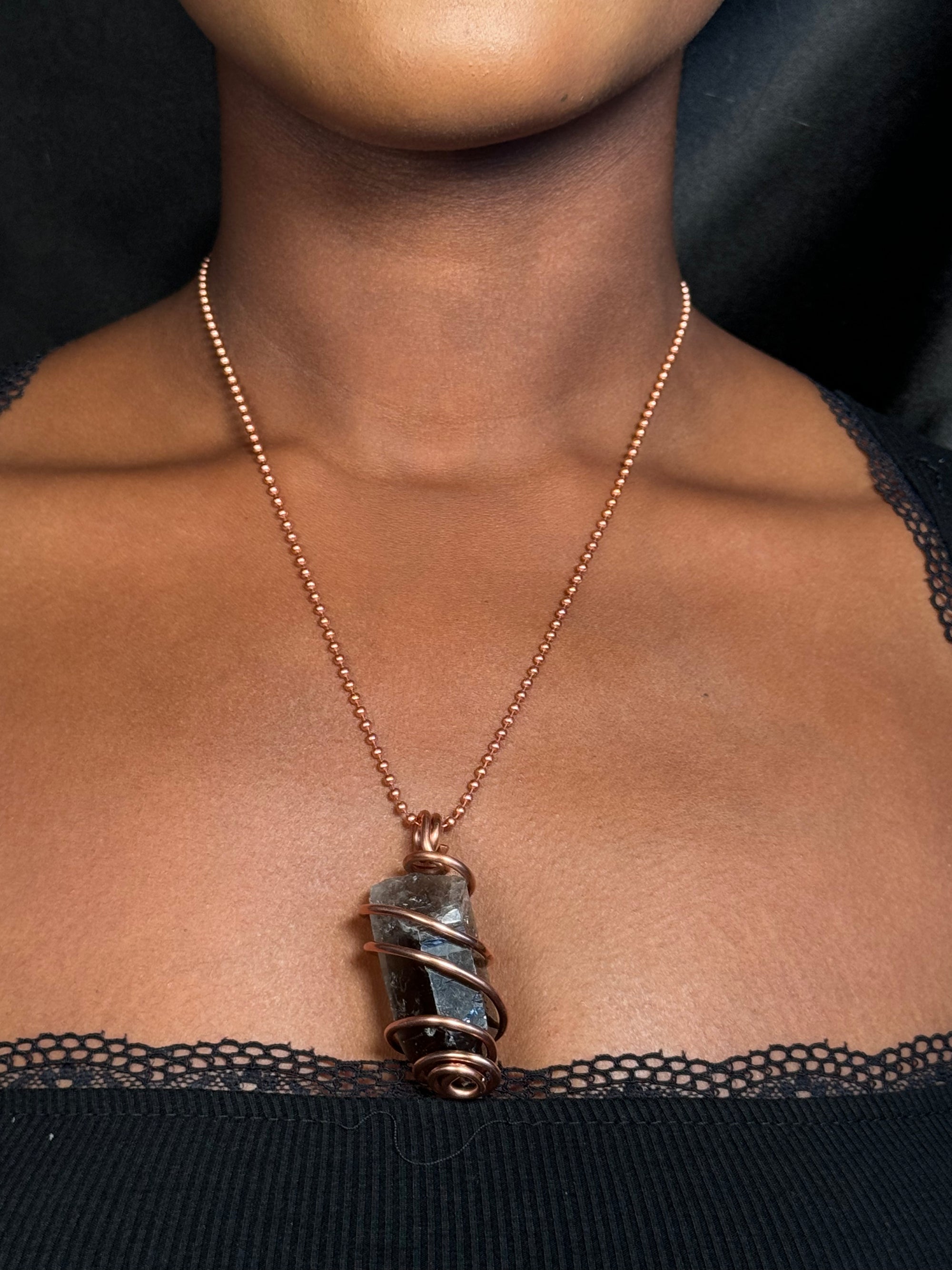 Smoky Quartz Copper Wrapped Crystal Chain Necklace