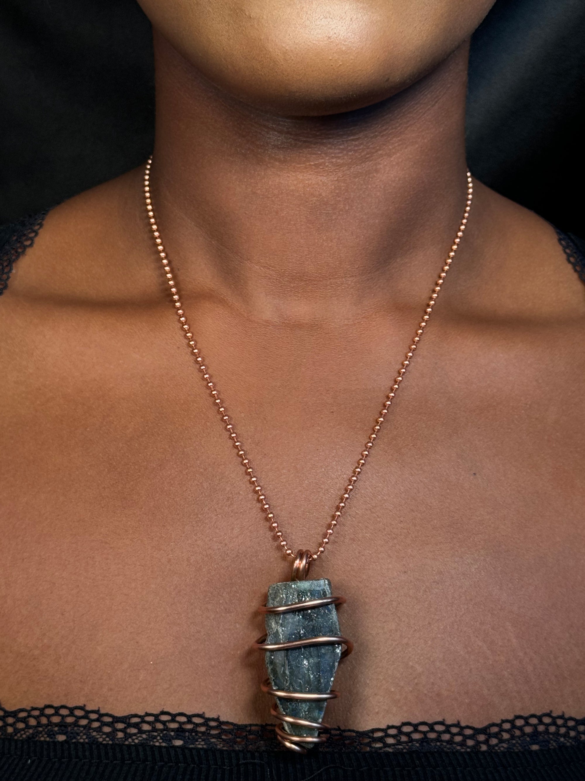 Raw Labradorite Copper Wrapped Crystal Chain Necklace