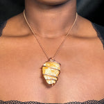 Orange Calcite Copper Wrapped Crystal Chain Necklace