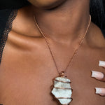 Zebra Calcite Copper Wrapped Crystal Chain Necklace