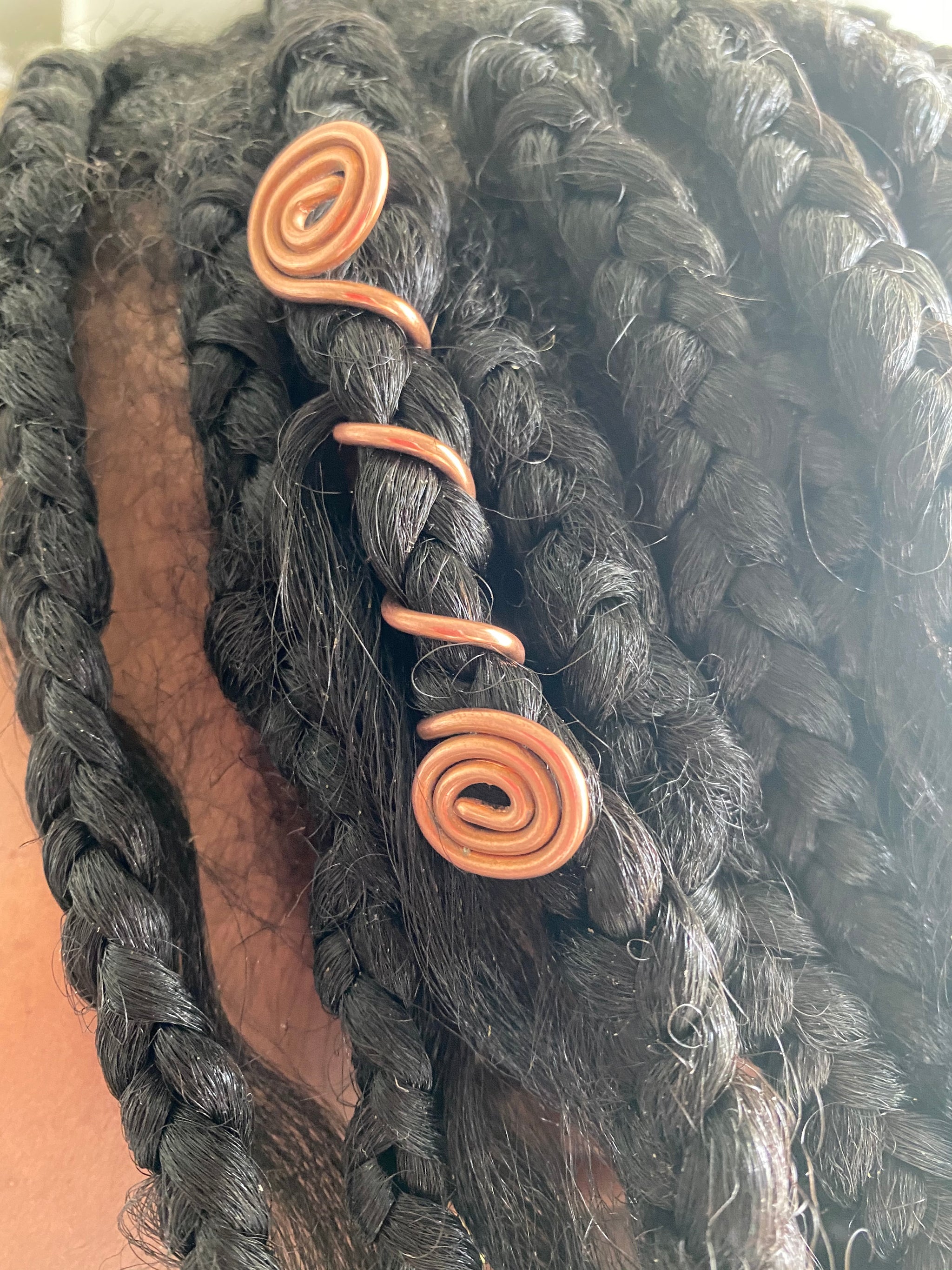 Copper Hair Jewelry – Long Swirl Design (2-3 Inches)