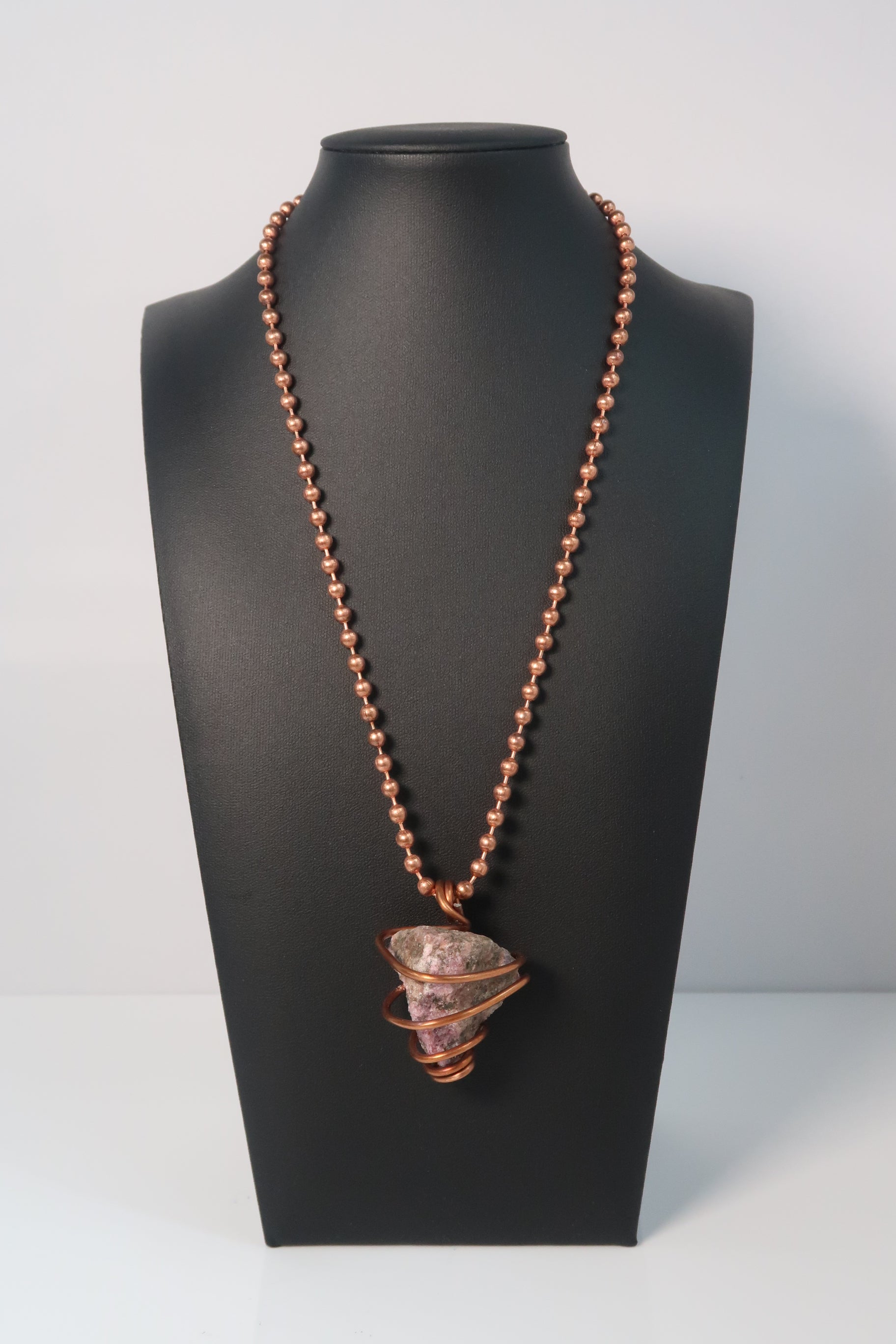 Rhodonite Copper Wrapped Crystal Chain Necklace