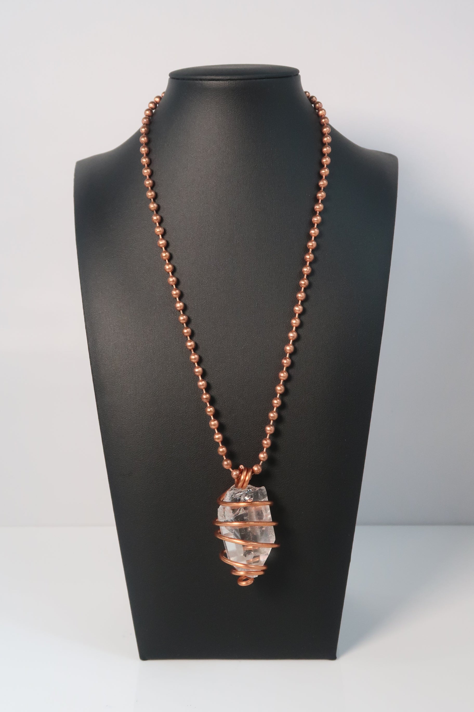 Clear Quartz Point Copper Wrapped Crystal Chain Necklace