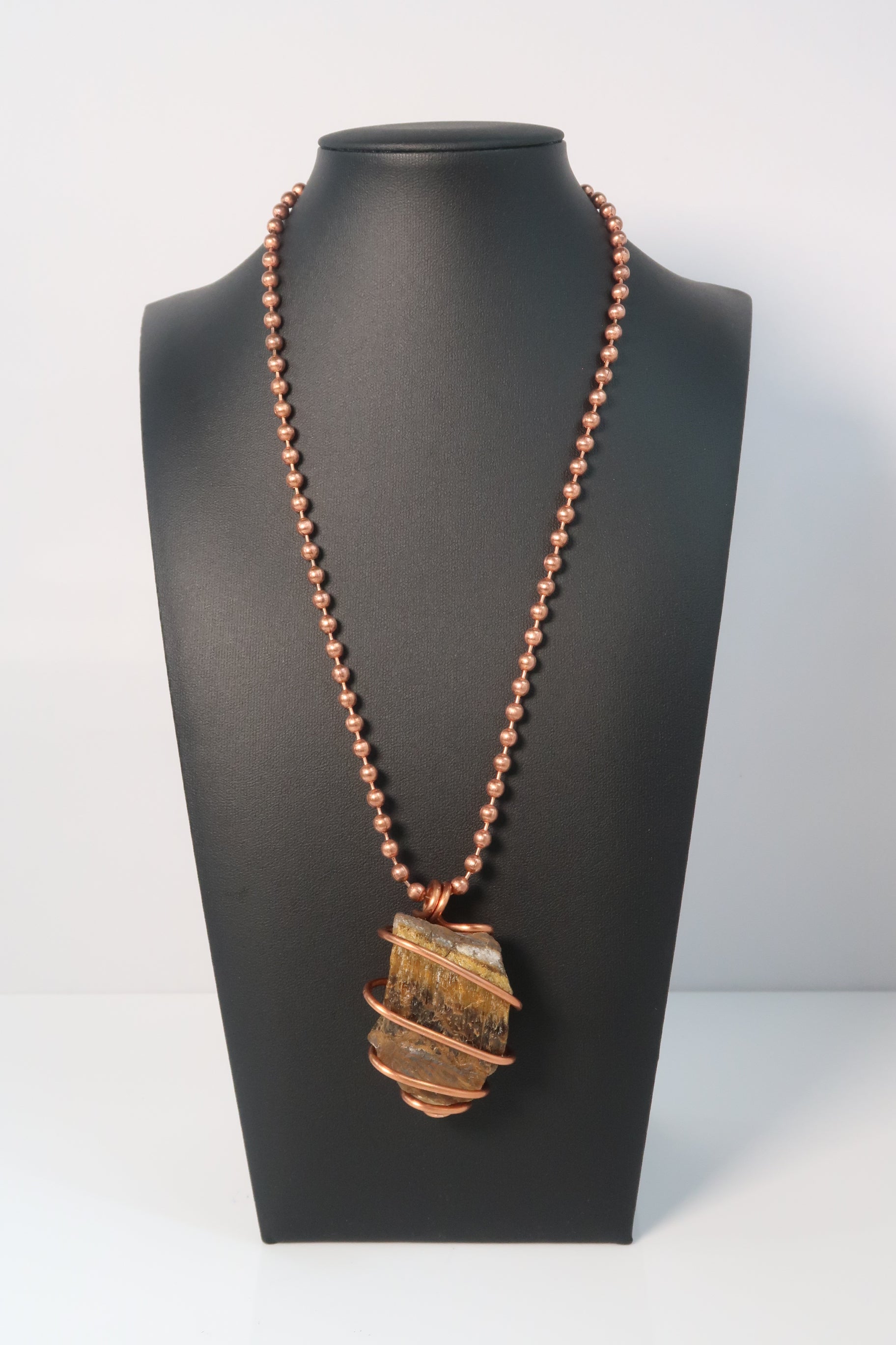 Tiger's Eye Copper Wrapped Crystal Chain Necklace