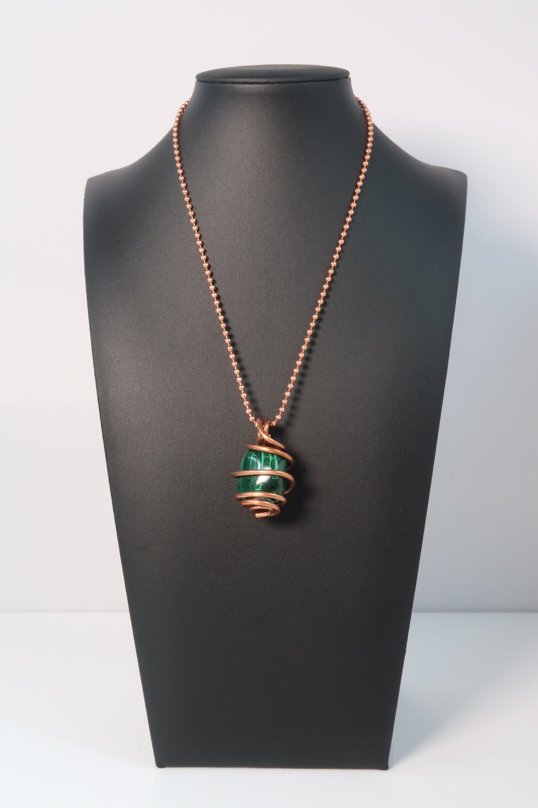 Malachite Copper Wrapped Crystal Chain Necklace